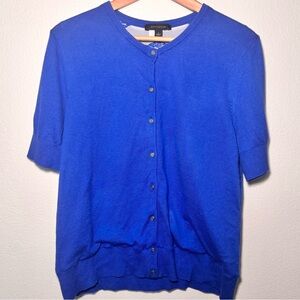 Ann Taylor Blue Short Sleeve Cardigan Large Button Front Crew Neck